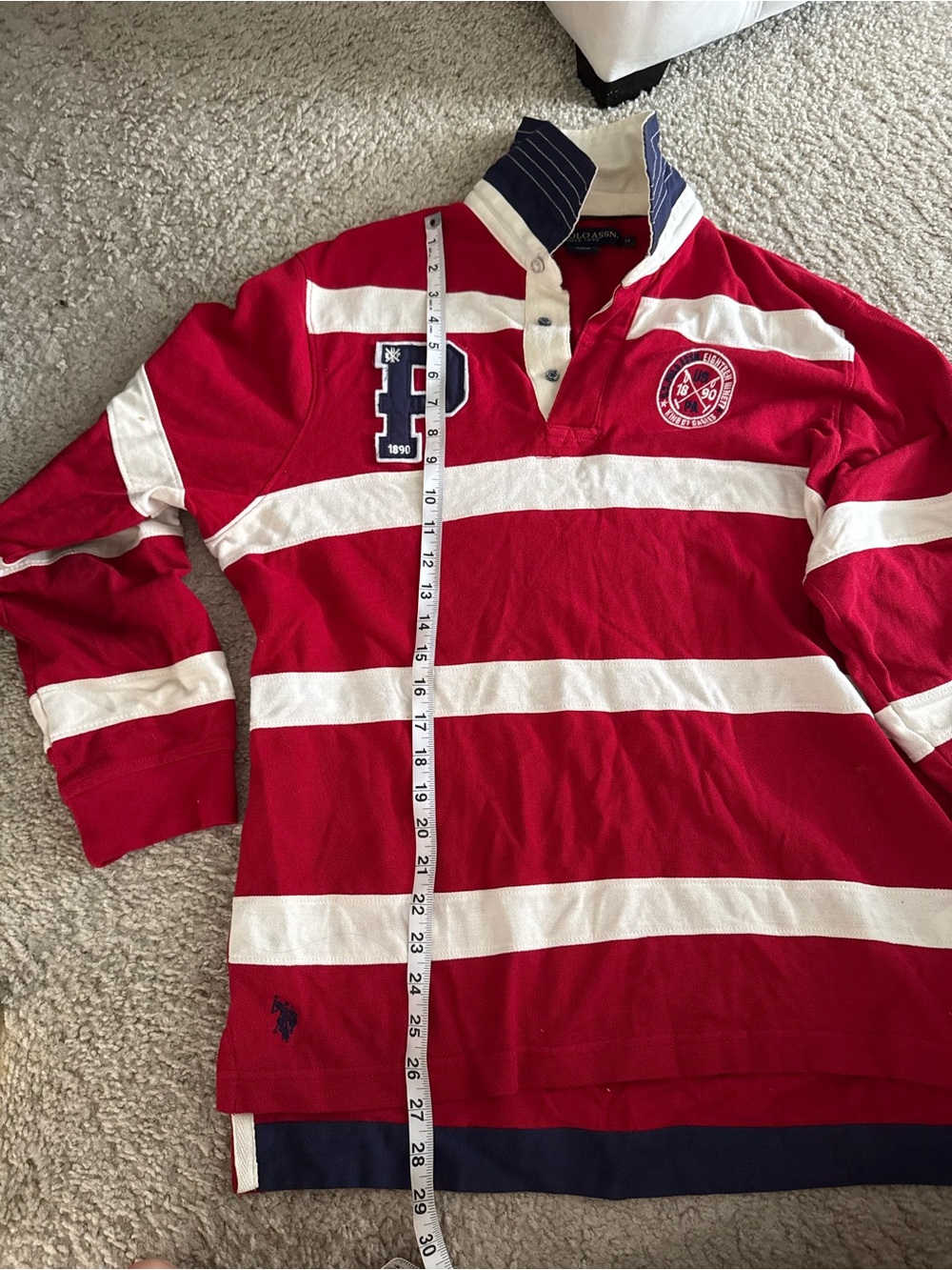 U.S. Polo Assn. Red and Cream Rugby Polo with Crest - Picture 10 of 12